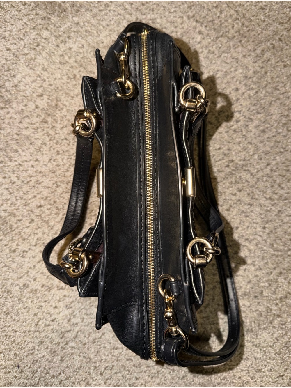 Black Quilted Coach Leather Shoulder Bag with Gold rivets and hardware - Picture 4 of 8